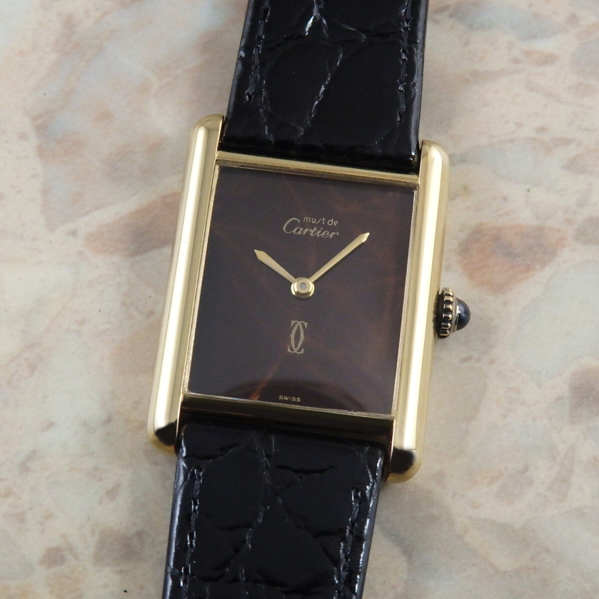 カルティエ マストタンク LM 希少 Marble Brown Dial マーブルブラウン  