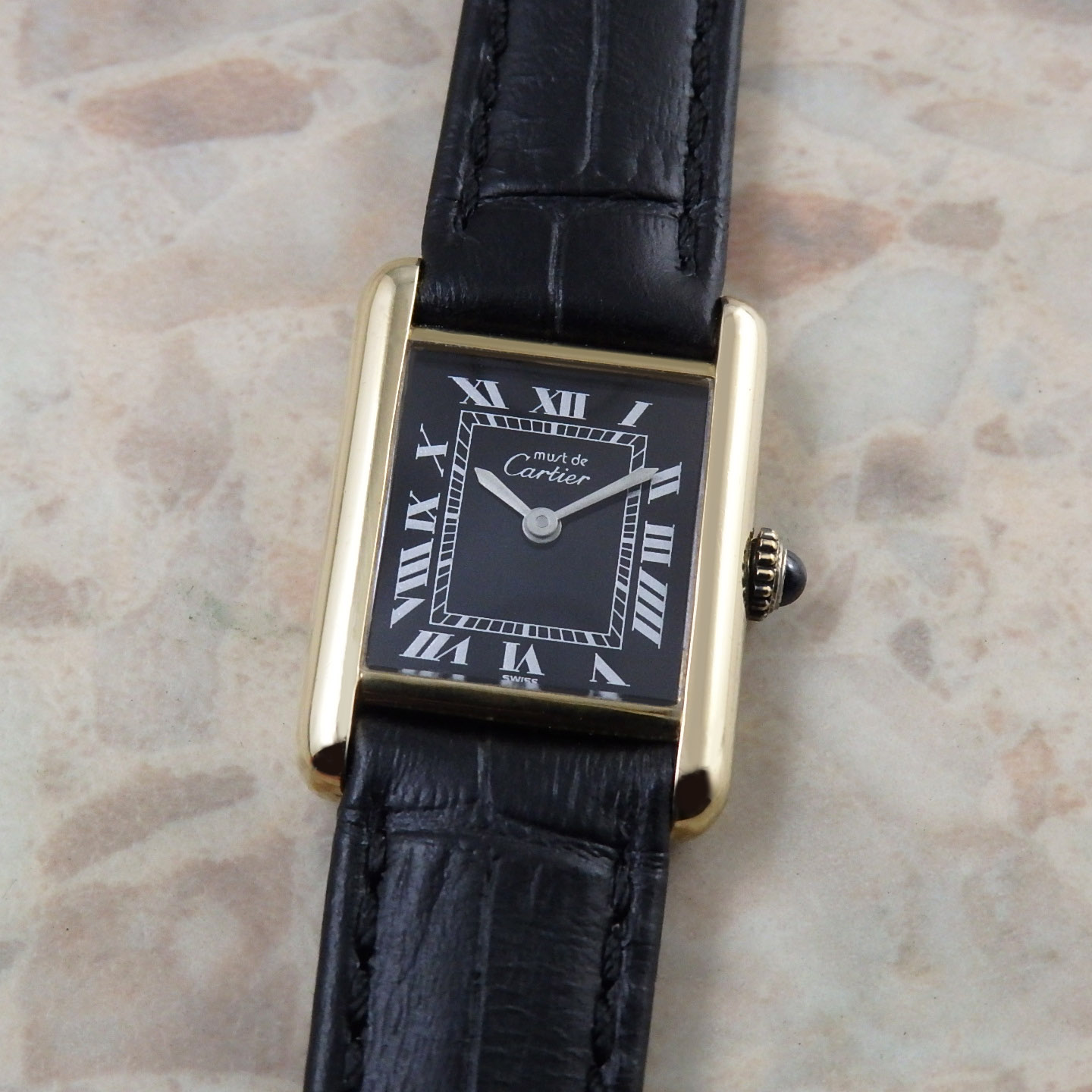 美品 カルティエ マスト タンク ブラック ローマン SM Cartier腕時計