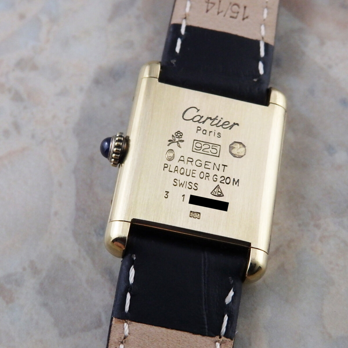 Cartier マスト タンク 手巻き 腕時計 SM ブラック文字盤 ゴールドカラー 925 | アンティーク時計の販売ならアンティークウォッチライフ