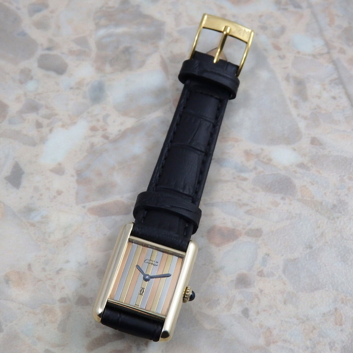 カルティエ must de Cartier Tank SM Trinity stripe 手巻き
