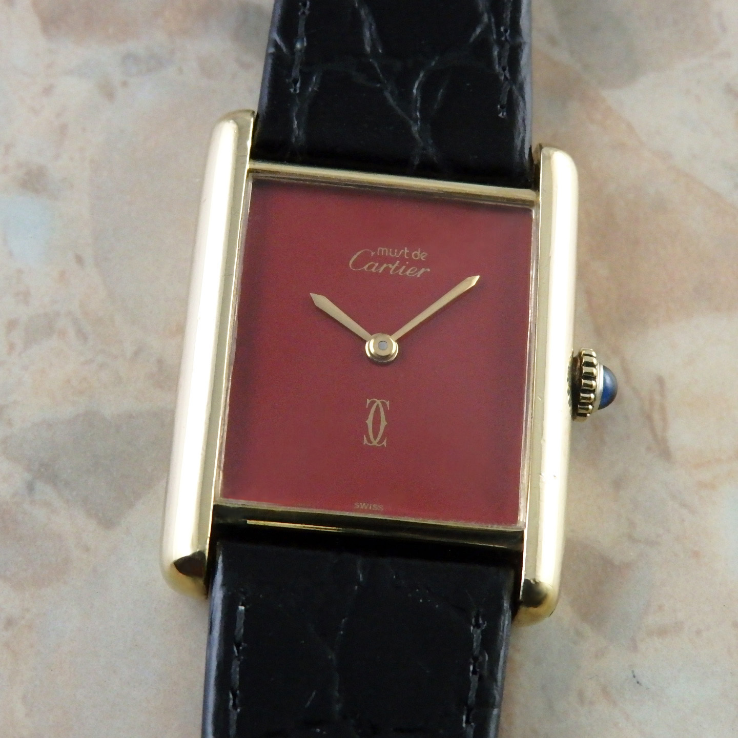 Cartier 手巻き時計 赤 レザー カルティエ タンク LM レッド RED 手巻き 希少 | アンティーク