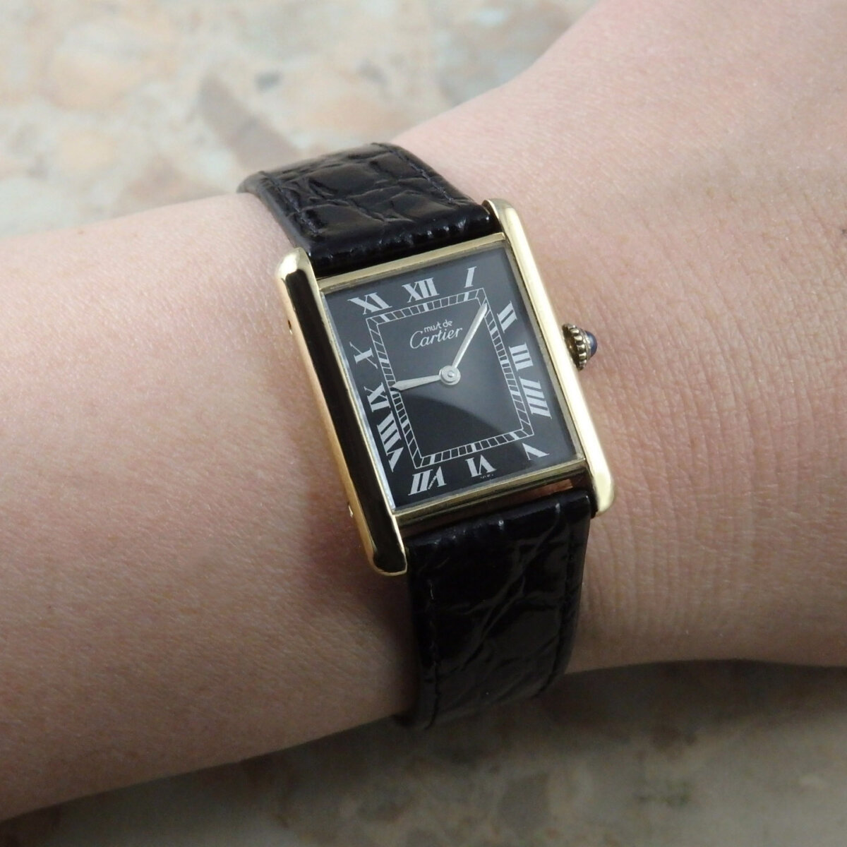 カルティエ マストタンク LM 手巻き式 ヴィンテージ 黒文字盤 ローマ