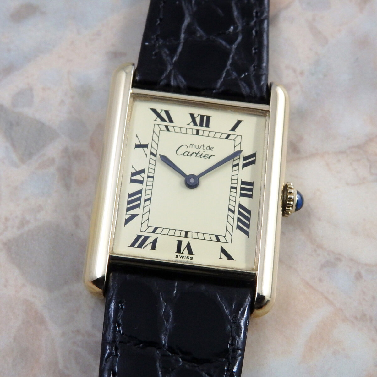 カルティエ マストタンクLM ヴィンテージ 手巻き 腕時計 A50 カルティエ マストタンク LM 手巻き式 ヴィンテージ ウォッチ 黒文字盤