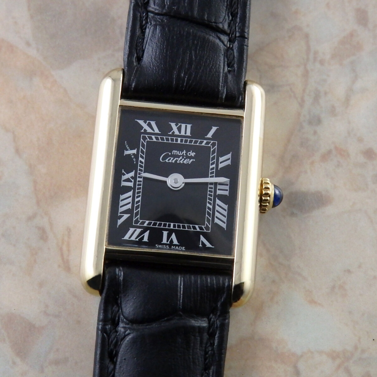 カルティエ Cartier マストタンク 黒文字盤 腕時計 カルティエ マストタンク SM 手巻き レディース 黒文字盤 コンプリート