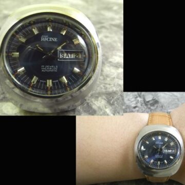 ギャレット(GALLET) RACINE デイデイト ブルー文字盤 自動巻き 1970年代 背面