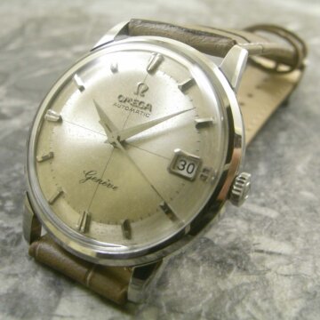 オメガ OMEGA クロスライン ジュネーブ/Geneve 希少ロゴ シルバー ツートーン文字盤 自動巻き アンティーク 正面全体
