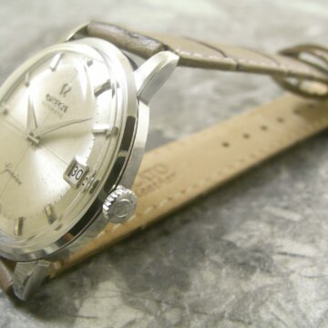 オメガ OMEGA クロスライン ジュネーブ/Geneve 希少ロゴ シルバー ツートーン文字盤 自動巻き アンティーク 側面 リューズ