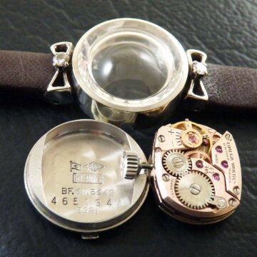OMEGA オメガ 14KWG/14金無垢 ダイヤ レディースウォッチ シルバーダイヤル カットガラス 希少タイプ ムーブメント