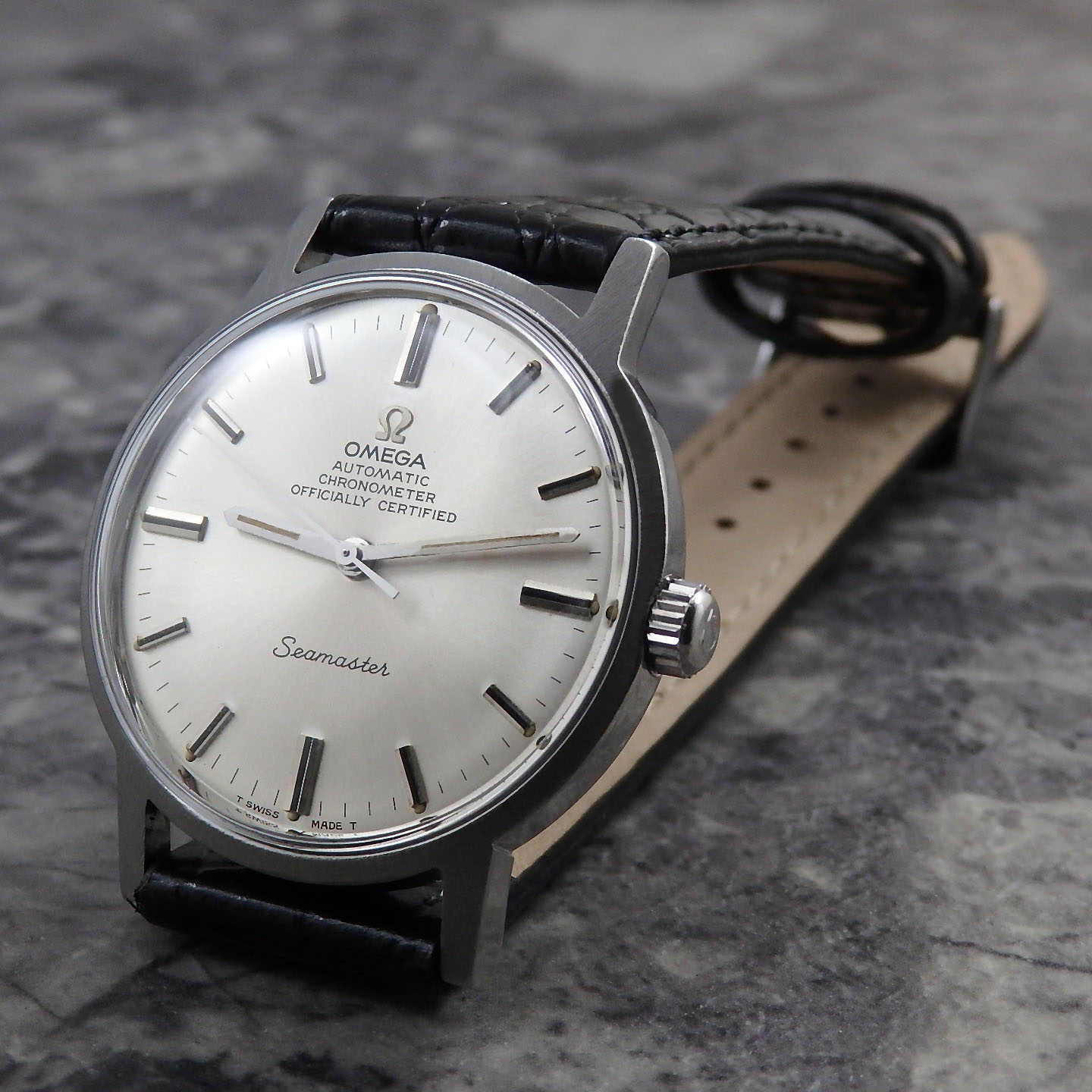 OMEGA Seamaster 自動巻き時計 シルバー 長さ調整ピン無し オメガ シーマスター クロノメーター 自動巻き オリジナルシルバー
