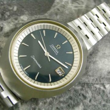 オメガ・OMEGA シーマスター ブルー文字盤 デカ厚ケース アンティーク 希少 正面全体
