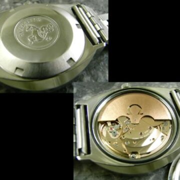 オメガ・OMEGA シーマスター ブルー文字盤 デカ厚ケース アンティーク 希少 背面