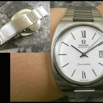 オメガ シーマスター アンティーク 白文字盤 希少 12-6 ローマンインデックス 純正ブレス付 1974年 背面