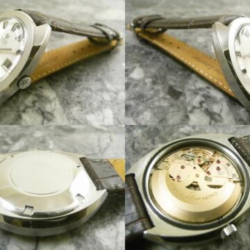 オメガ・OMEGA アンティーク ワイドフラットケース 希少品 1970年式 側面 リューズ