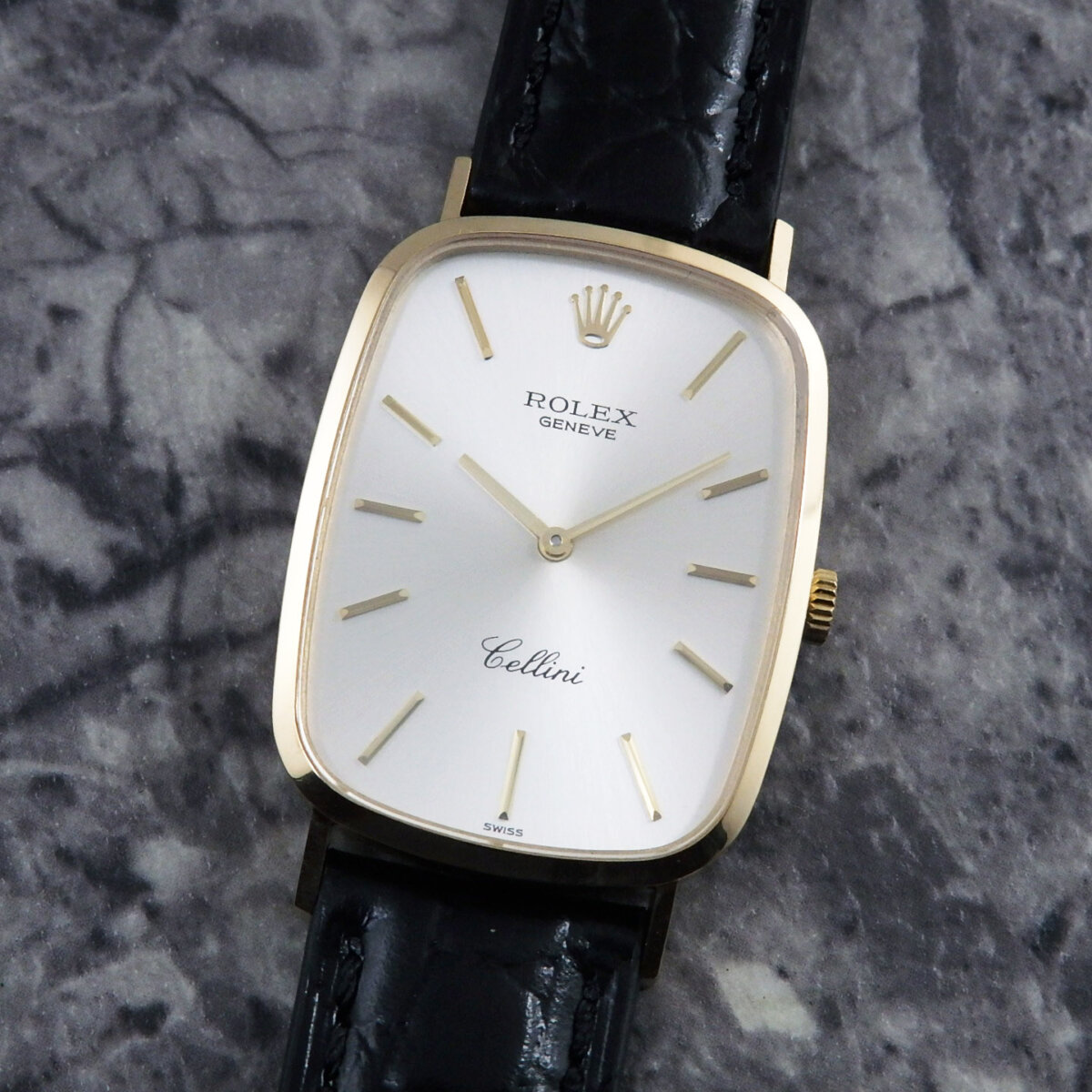 ロレックス CELLINI 4113 RECTANGLE YG SILVER DIAL 希少