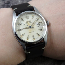 ロレックス オイスターデイト Ref.6494 赤黒カレンダー VINTAGE クサビ アルファハンド ブルースチール秒針:画像6