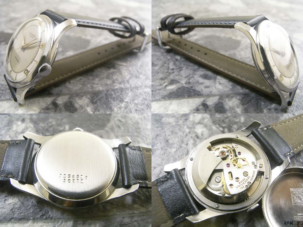 動作確認済　ユニバーサルジュネーブ　手巻き　時計　メンズ　純正ブレスベルト 美品】ユニバーサルジュネーブ 手巻き【542101】純正ベルト【稼働品