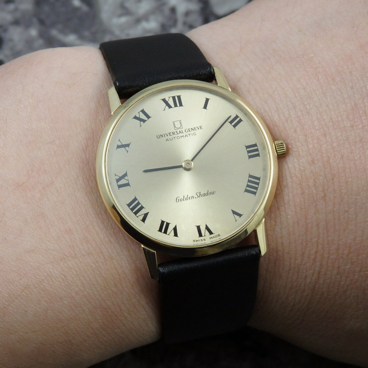 【美品】UNIVERSALGENEVEユニバーサルジュネーブローマンインデックス UNIVERSAL GENEVE スケルトン 18kYG 自動巻き マイクロローター